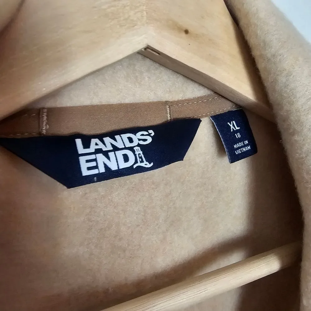 Land's End Tan Mandarin Collar Full Zip Snap Button Winter Coat Size XL